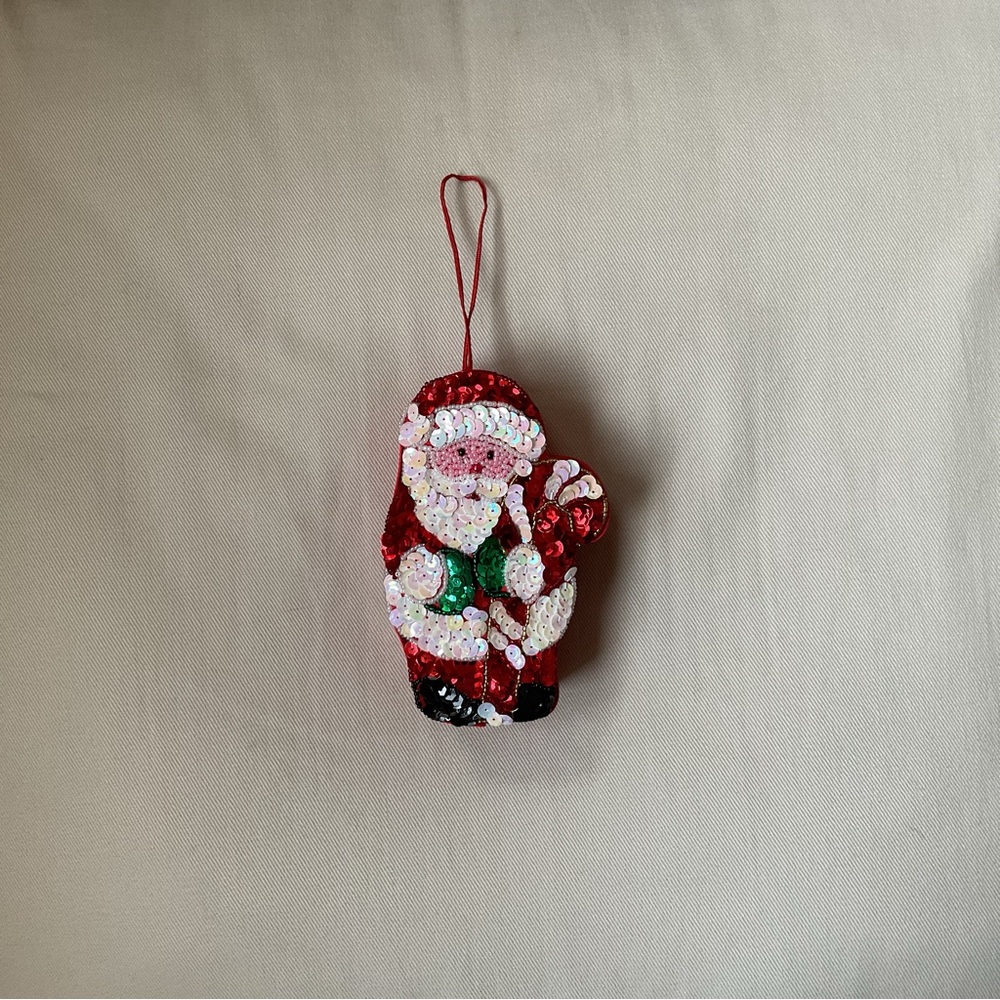 Sparkly Sequins Santa Storage Trinket Box Hanging Christmas Ornament VINTAGE - Picture 2 of 10